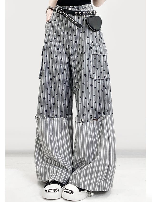 グラマラスカットのワイドレッグビタースイートグレー柄ストライプスターと