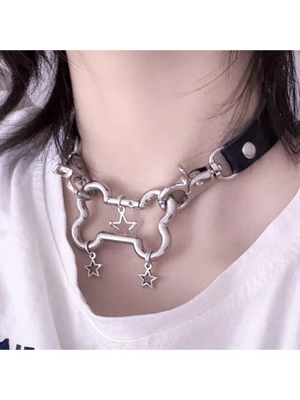 PU Star & Bone Pendant Choker - Kiwi Store