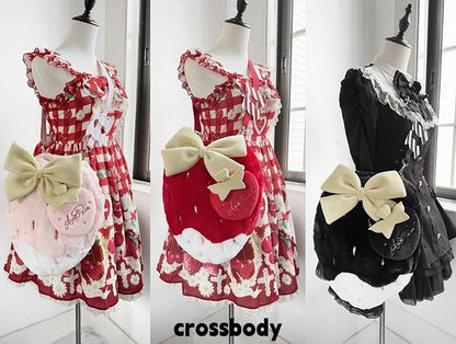 Red Black Pink Plush / Strawberry Backpack