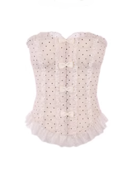 With White Chiffon Creamy Black Polka-dot Pattern Bustier