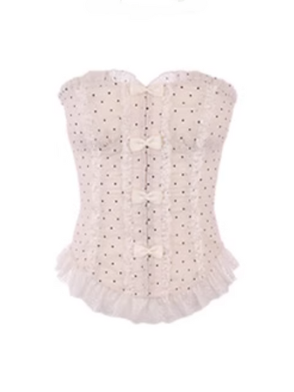 With White Chiffon Creamy Black Polka-dot Pattern Bustier