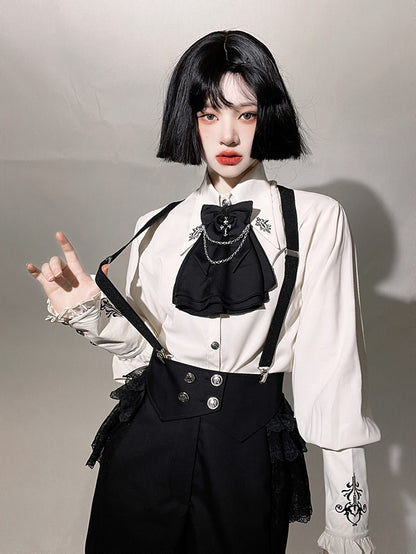 Black Decorated and Cross Chain Jabot Bowknot