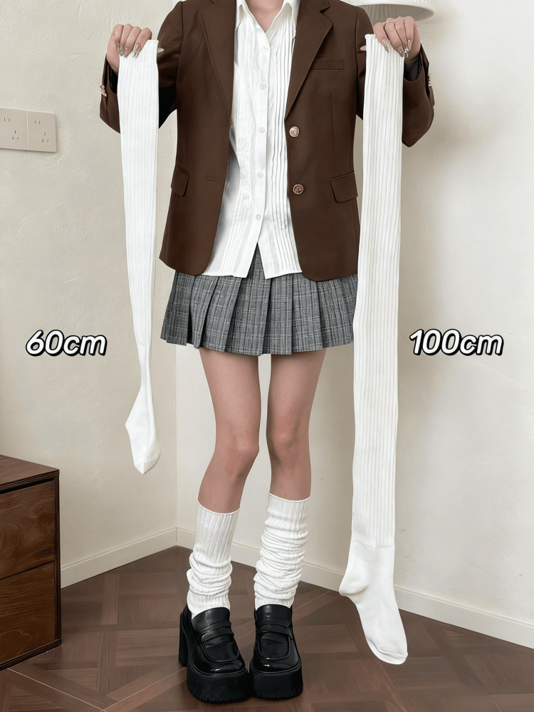 White/Creamy Socks White Options Length 60/100CM Knitted