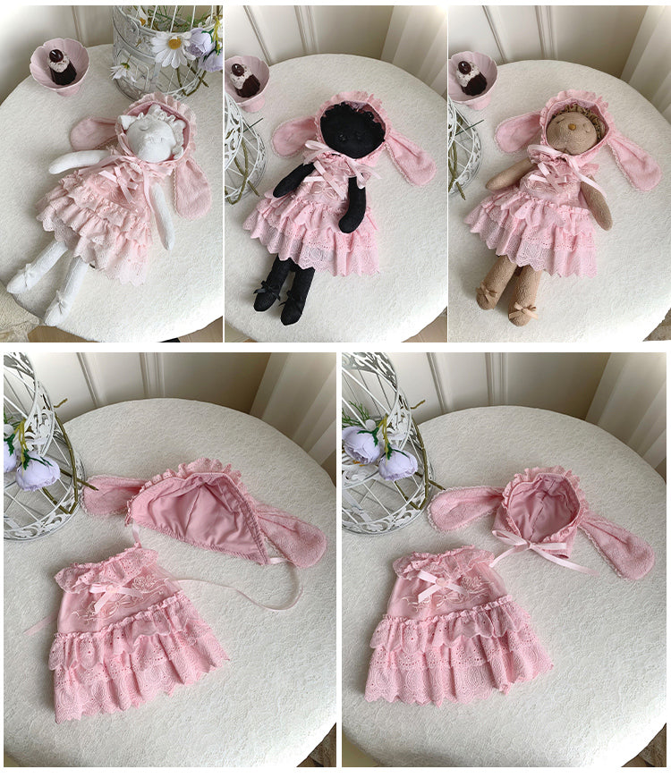 Pink Rosette and Bowknot Dress + Bunny Ears Hat