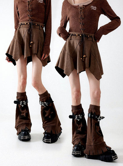 Retro Black Star Leg Warmers with Buckle - Solost