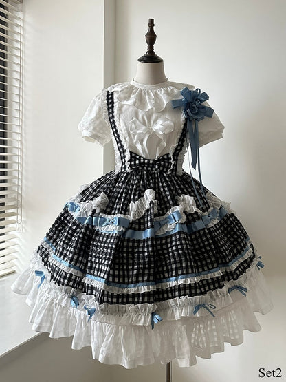 Monochrome Checkered Frilly Bow Lolita Jumperdress