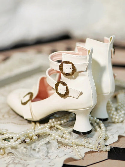 Details Lolita Elegant Mid-Heel Three-Strap Mary Rose Creamy Janes Closure White Romantic -