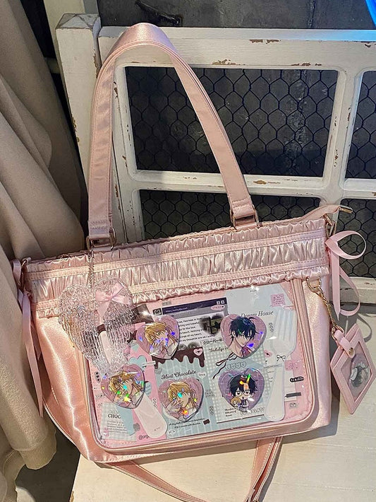 イタバッグ フリル ピンクのリボンボウ 大容量トートバッグ