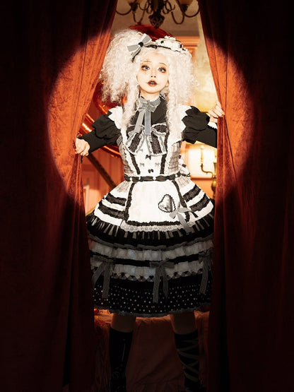 Lolita Tiered Oreo Set JSK Full Accents White Cake Bow Skirt Sweet Black and