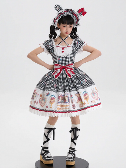 柄 ボンネット ギンガム ブラック グリーン ピンク 赤 耳 / うさぎ