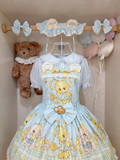Gold Overall Lolita Dress Ingot and Sweet Mouse Print Blue