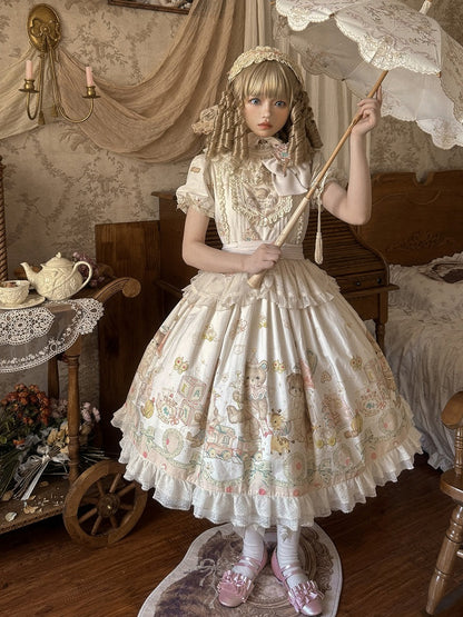 Bodice Toys Dress Embroidery Print Sleeves Teddy Lolita Short Sweet