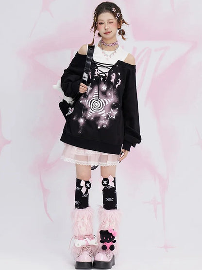 Zweiteiliges Sweatshirt mit schwarzem Stern und Cut-Outs an den Schultern