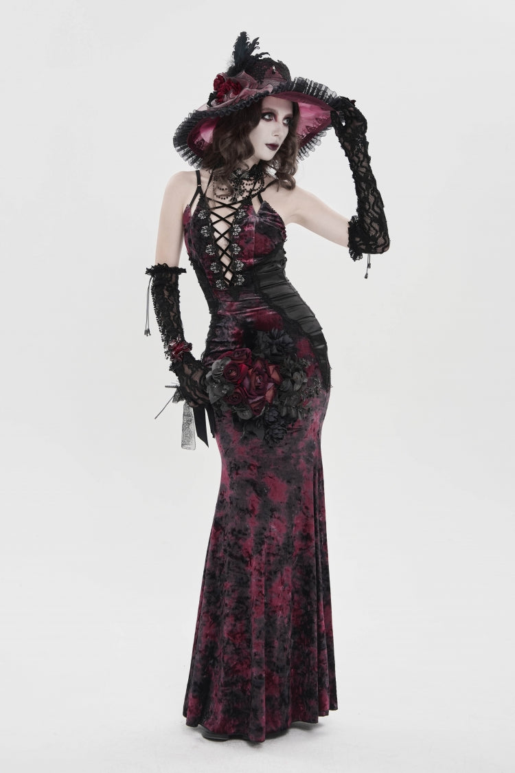 Off Shoulder Halterneck Lace Jsk Dress Black Red Gothic