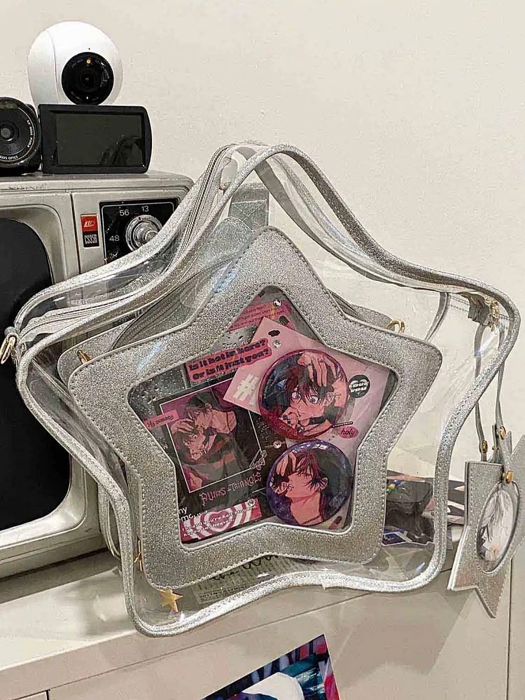 取り外し可能なシルバーチャーム付き星型痛バッグバッジPUセット