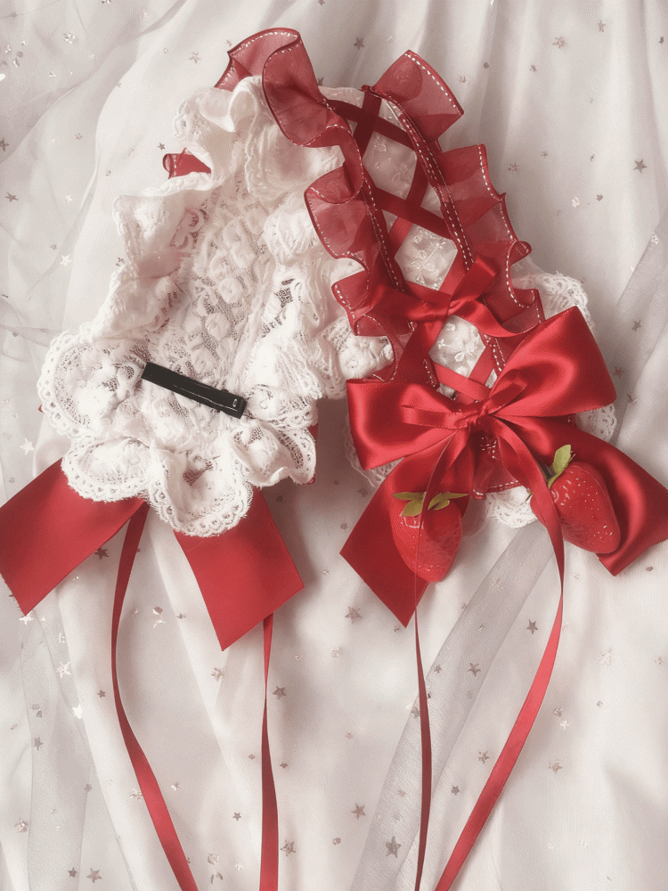Black/White Hairband Bow Lolita Sweet Strawberry Lace