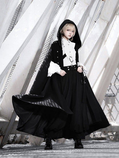 Black Ouji Lolita Cloak with Buckle Strap Closure - Princess Chronicles