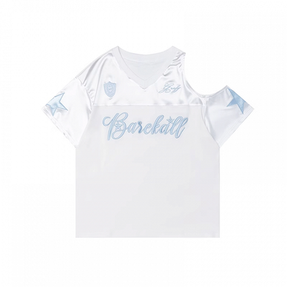 T-shirt Weiß V-ausschnitt Ausschnitt Schulter Brief Stickerei Lose