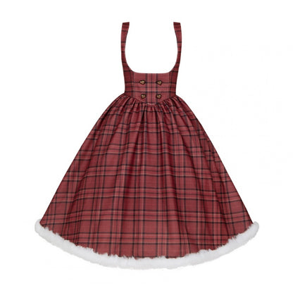 Red Plaid Pattern Under Bust Christmas Vibes Lolita Dress Boned Waist and Plush Hemline Long Version