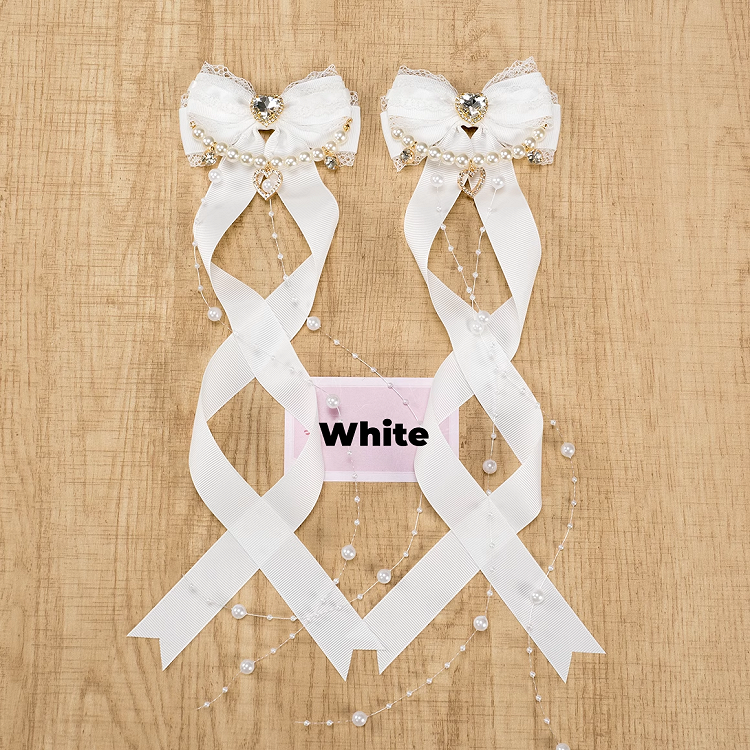 Colors Jirai Kei Heart Rhinestone 5 Bow Hairclips with Beaded Chains