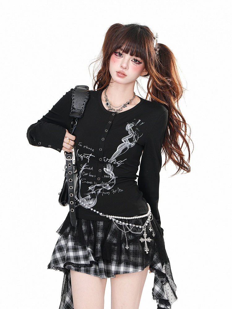 Rot/Schwarzes, schmal geschnittenes Bittersweet-Top mit Rundhalsausschnitt