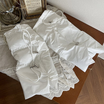 Leg with Puffer Straps Punk Drawstring Warmers White/Gray/Black