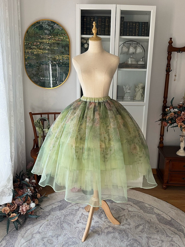 Green Oil Painting Lolita Layered Tulle Skirt - Nine Odes