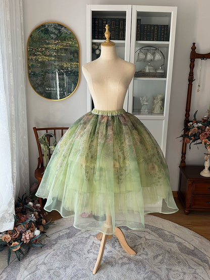 Green Oil Painting Lolita Layered Tulle Skirt - Nine Odes