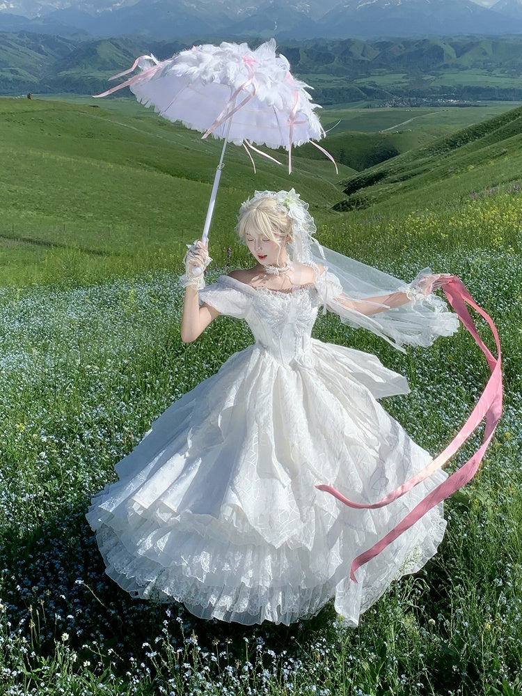 White Lace-Trimmed Sweet Lolita Skirt - Sweet Wood Lolita