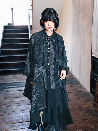 with Asymmetrical Blue Tie Print Cape Dye Jacket Cheongsam Snake