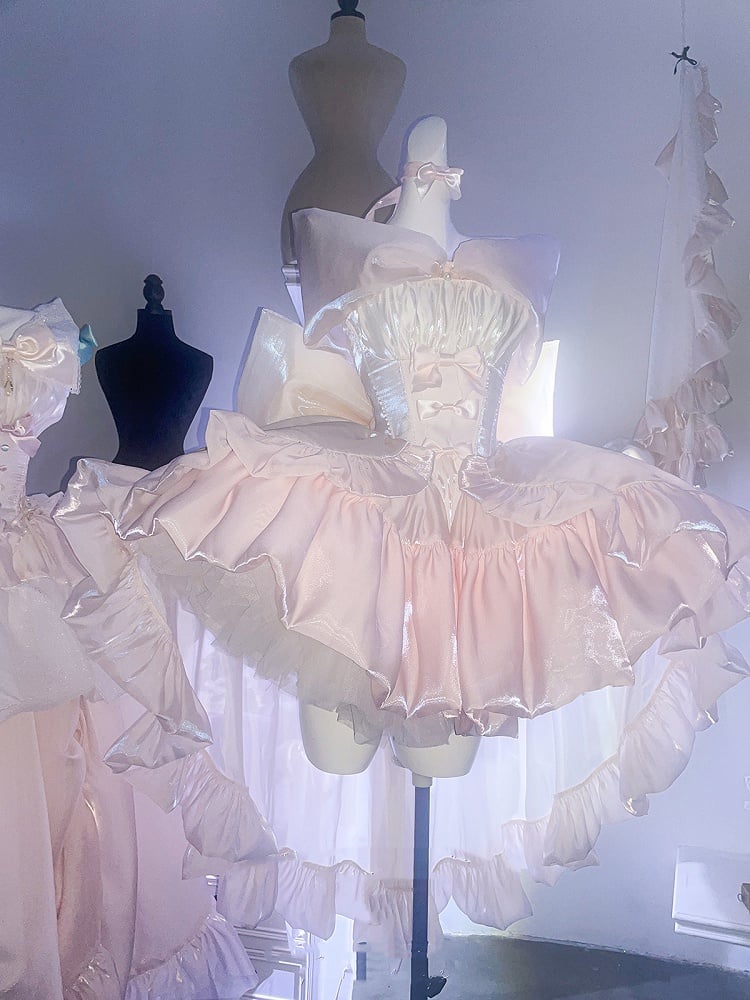 Dress Yellow Pink Lolita Bodice Details Balletcore Hime Bowknot on Strapless and