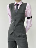 Button-Front  Gray Ouji Lolita Closure V-Neck Vest with Suit
