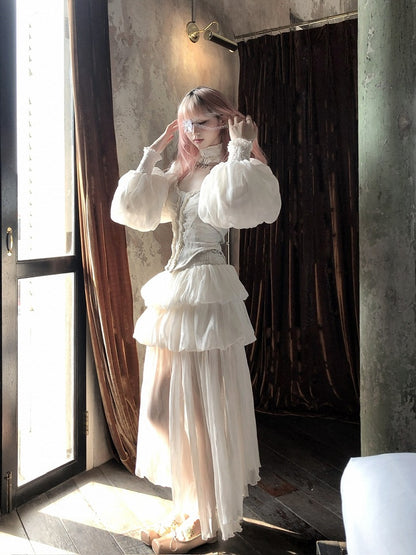 with Bubble Ruffled Apricot Tiered Skirt Ankle-Length Hem