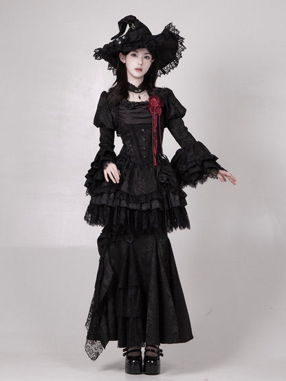 Vampire Black Bell Gothic Cuffs Long Layered Ruffle Lolita