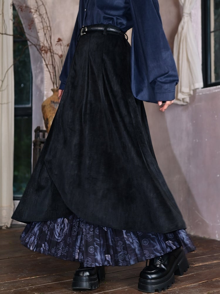 Hem - Double Black Layered Skirt Cheongsam Goth