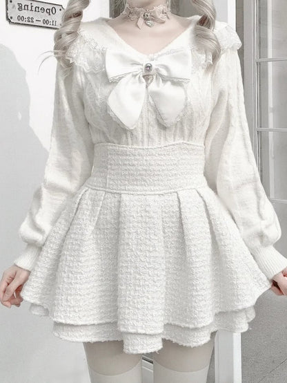 Trim Sailor Sweater Jirai Off-White Kei Collar Lace