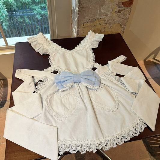 White Flutter Strap Heart Pocket Lolita Apron