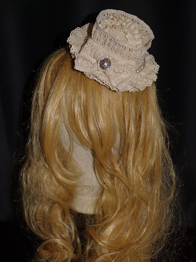 ミニハットデザイン 蝶結び ビーズ装飾 ベージュ