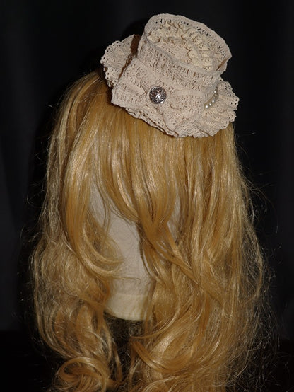 ミニハットデザイン 蝶結び ビーズ装飾 ベージュ