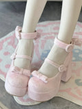 Shoes Velvet Clasp with Elegant Detachable Circle Lolita Bow Pink