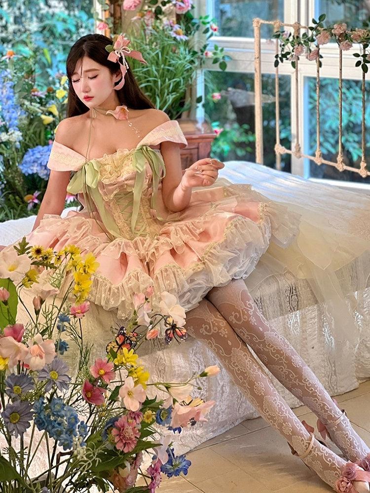 Fee und Korsett, grünes Kleid, rosa Thema Kei Tulip