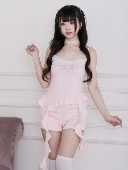 Pink Shorts with Cross-Shaped Rhinestone Design - No Genki