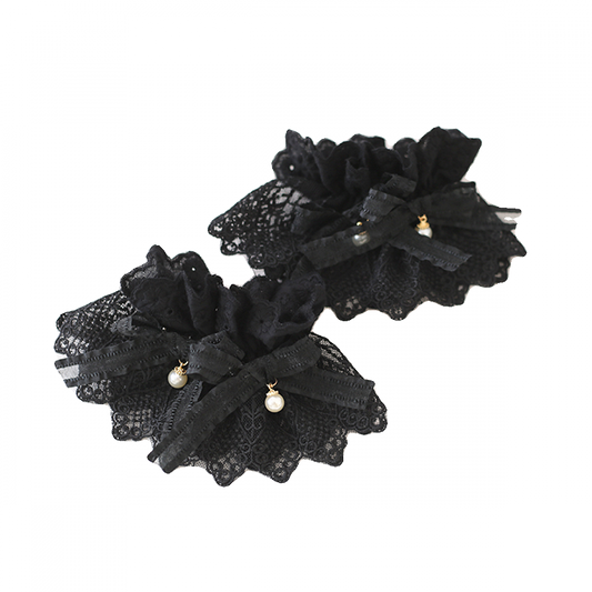 Charms Gothic Lace Lolita Black Bead Cuffs Wrist And Bows With