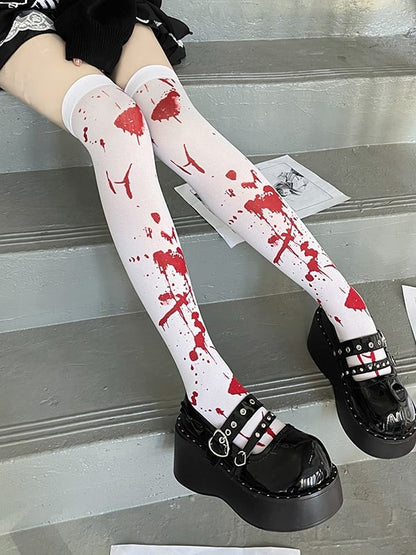 Over Gothic Stockings Pattern Blood Knee