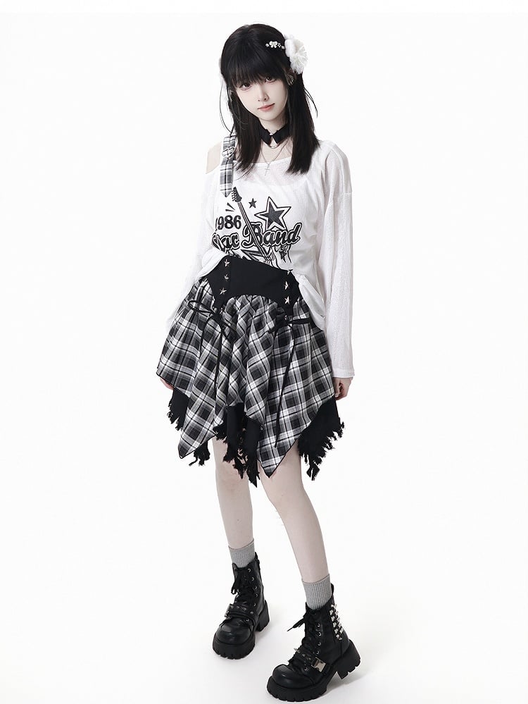 Blue/Black Free with Choker Guitar Print Asymmetrical Neckline Coverup