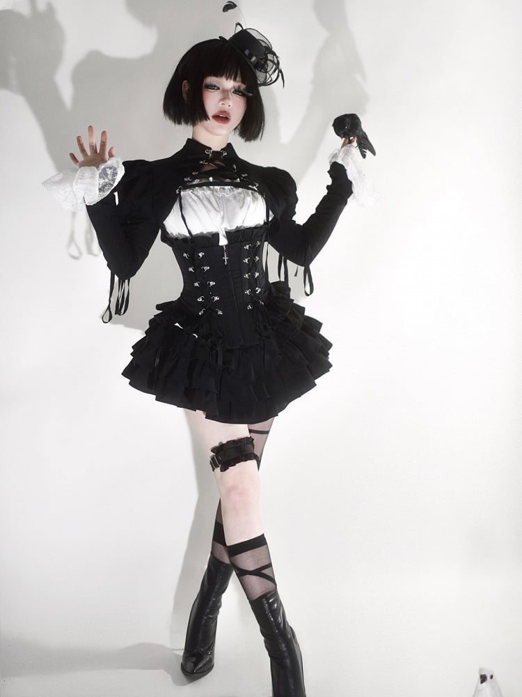 Cropped Lace-Up Bolero in Black - Moonveil Manuscript