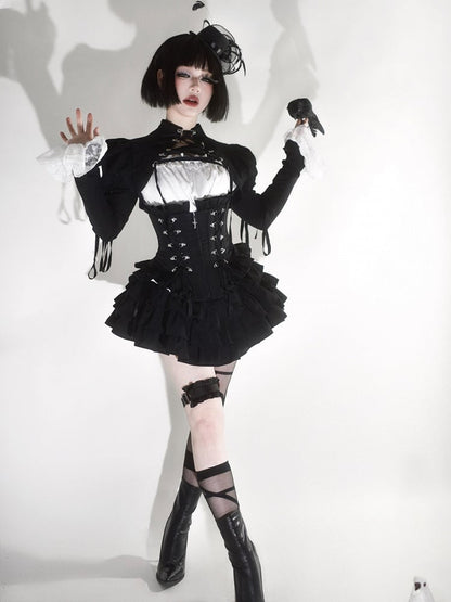 Cropped Lace-Up Bolero in Black - Moonveil Manuscript