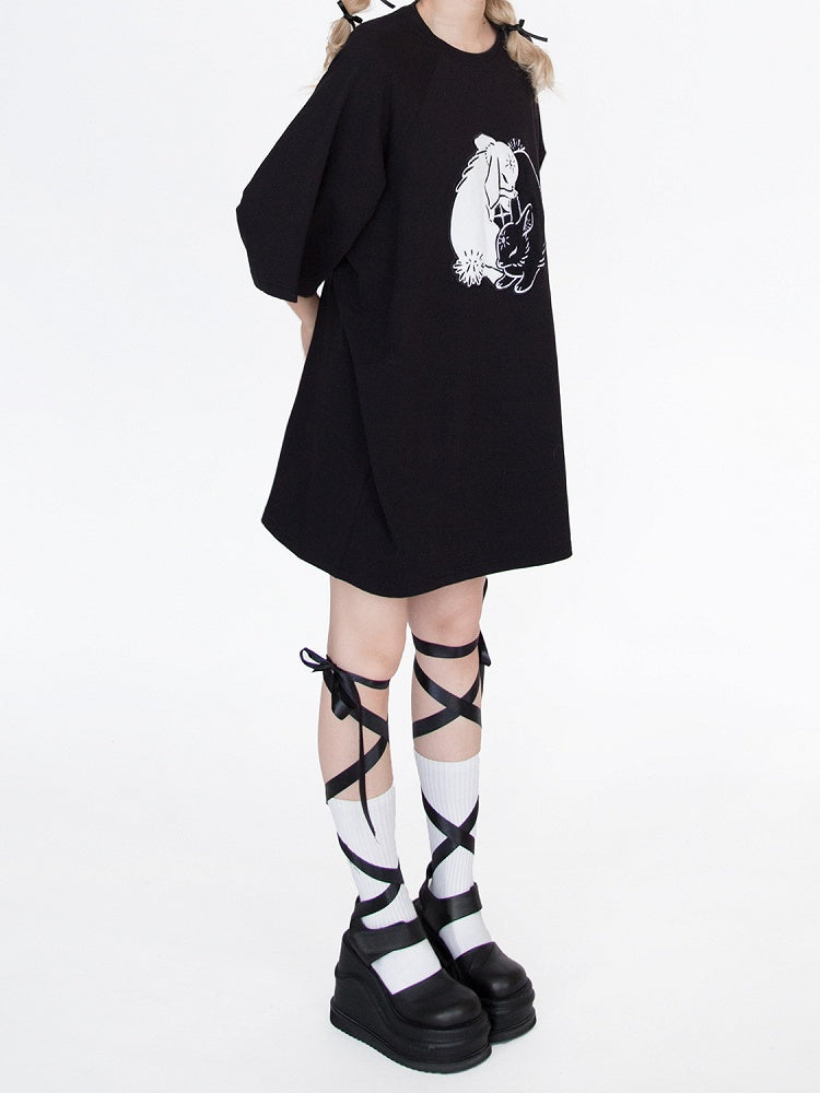 ブラックバニー刺繍オーバーサイズTシャツ