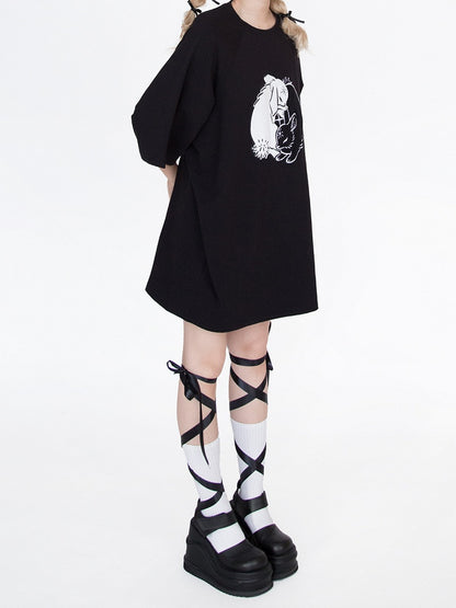 ブラックバニー刺繍オーバーサイズTシャツ