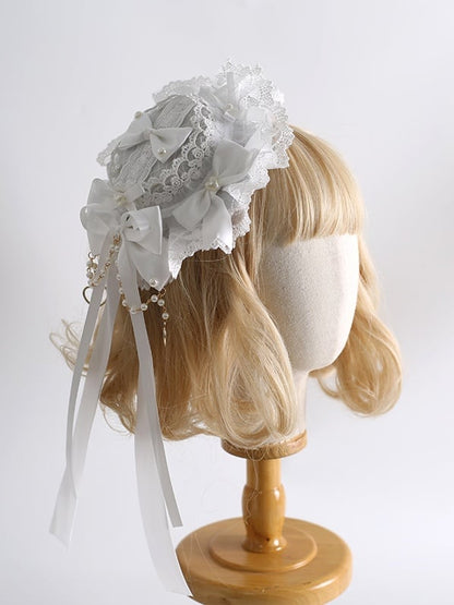 - Lace and Bowknot Gorgeous Heart Decorations Charms With Shaped Bead Lolita Hat White Mini